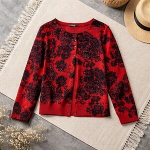 Style & Co. Red and Black Floral Cardigan